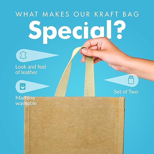 Miniatura 4 de Simply Green Solutions - Bolsas de papel kraft reutilizables, bolsas de papel marrón lavables, para compras o bolsas de almuerzo, 350 GSM de grosor,