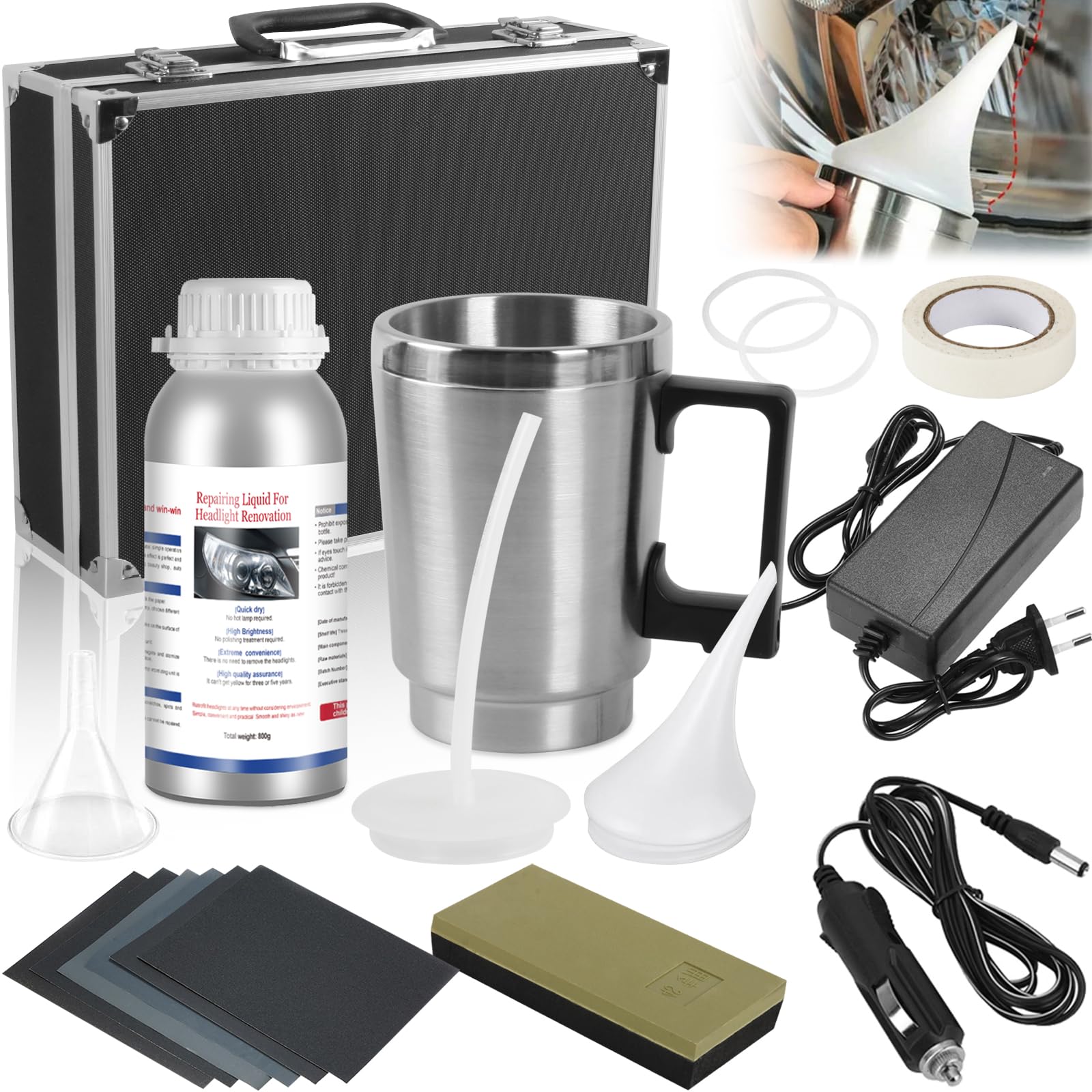 Scheinwerfer Aufbereitung Set - 800g Scheinwerfer Bedampfen Set Enthält Scheinwerfer Polierset, Scheinwerfer Reparatur Set für Gelbfärbung/Kratzen/Oxidation
