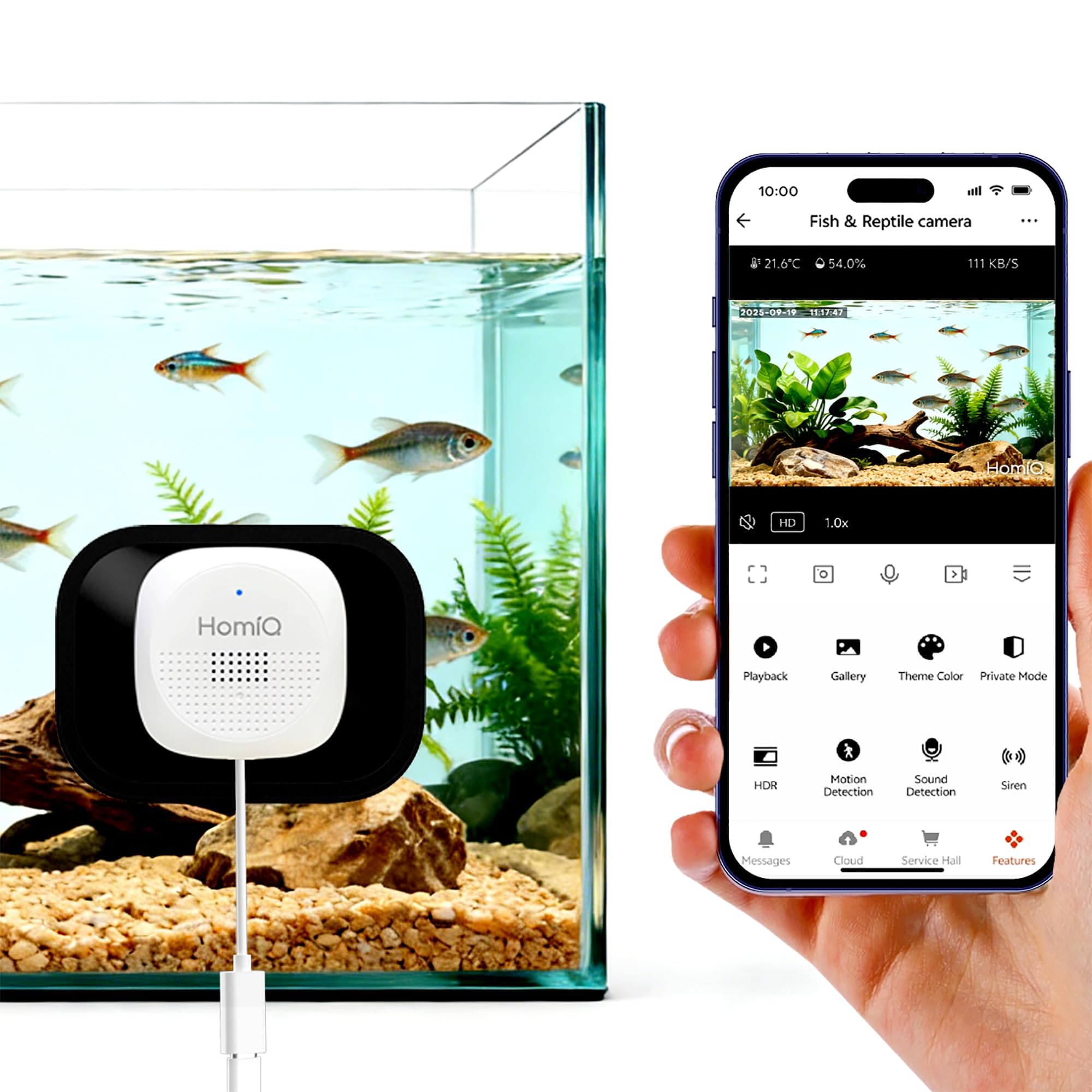 HomiQ 3MP 2K Aquarium & Terrarium Pet Camera.Magnetic Install &Close-Focus Lens for Fish,Lizard, Reptile Pet and Window Bird Feeder,2.4GHz & 5GHz WiFi,Color Night Vision,Auto-focus,24/7 Recording