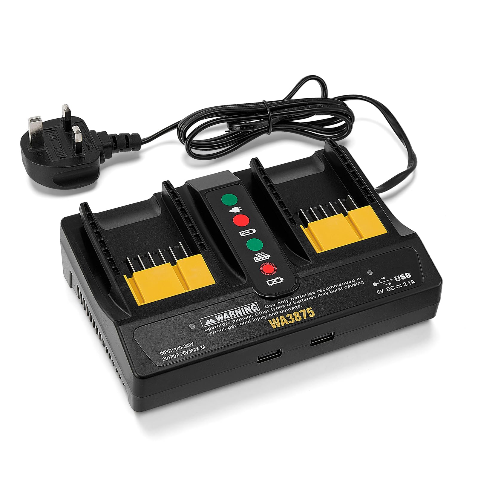 Trsaow Dual Battery Charger with Dual USB Ports Compatible With WORX 18V/20V Li-ion Batteries, LED indicator light Suspension Design Fast Simultaneous Charging and All-in-One Power