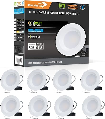 Downlight LED empotrable de 8 pulgadas con caja de conexión, potencia ajustable 162127 W, 3 colores seleccionables 3000K-5000K, 120-277V, 0-10V