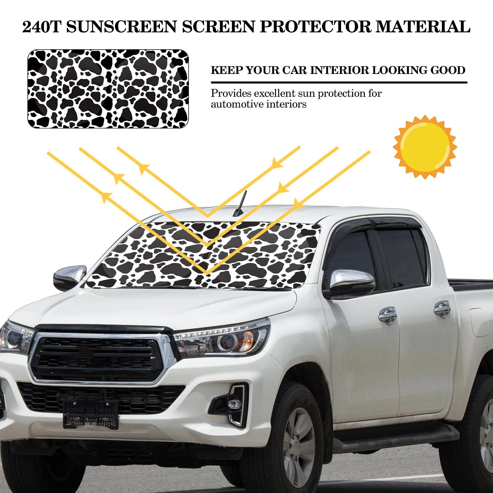 Parasol plegable para parabrisas delantero de coche, accesorios para coche, calor solar, rayos UV, protector de visera para coches, SUV, camiones (estampado de vaca)