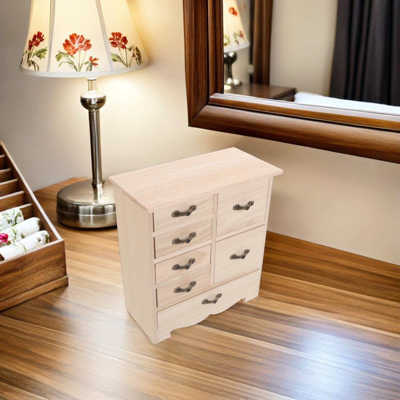 UKCOCO Portagioie Multi Cassetti in Legno Beige per Gioielli e DIY