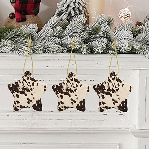 Miniatura 9 de Mqgmz Árbol de Navidad en casa oficina colgante decoración marrón piel de vaca impresión adornos de Navidad artesanía estrella en forma de porcelana