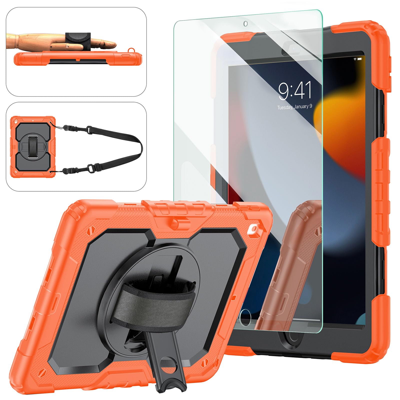 Ambison Case for iPad 9th/8th/7th Generation 10.2'' 2021/2020/2019, [Kid Proof] Full Body Protective Case with 9H Tempered Glass Screen Protector, 360