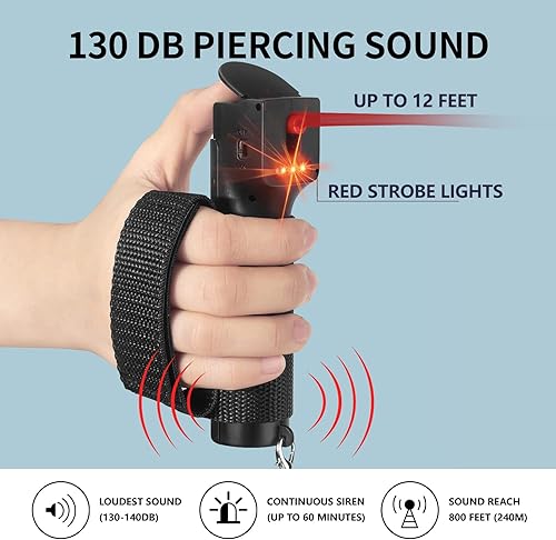 Miniatura 3 de Juego de alarma personal de autodefensa 3 en 1 para mujer, gel pimienta de máxima resistencia y luces estroboscópicas y sirena de 130 dB, tinte de