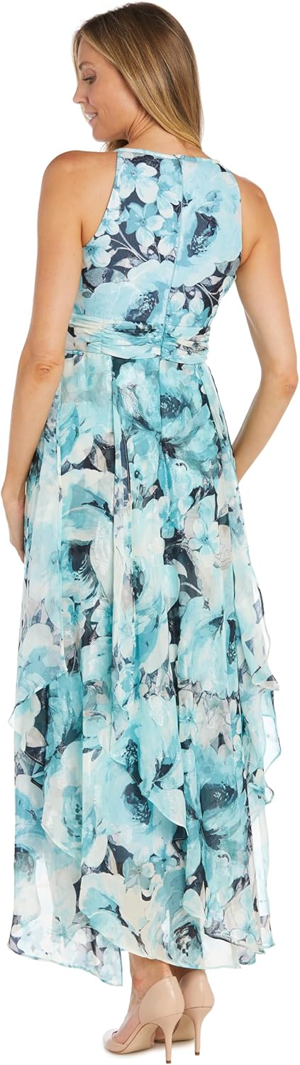 R&M Richards Women's Elegant Halter Neck Floral Chiffon Maxi Dress | Sleeveless Flowy A-line Daytime Casual Style - Image 3
