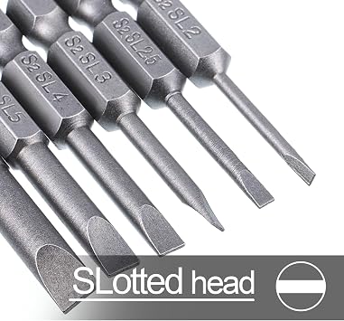 6 Pcs Hollow Ground Screwdriver Set, 1/4 Impact Driver Bit Set Flat Head Slotted Drill Bits, 2 Inch Length Screwdriver Bits SL2 SL2.5 SL3 SL4 SL5 SL6 for Power Drill Impact Driver