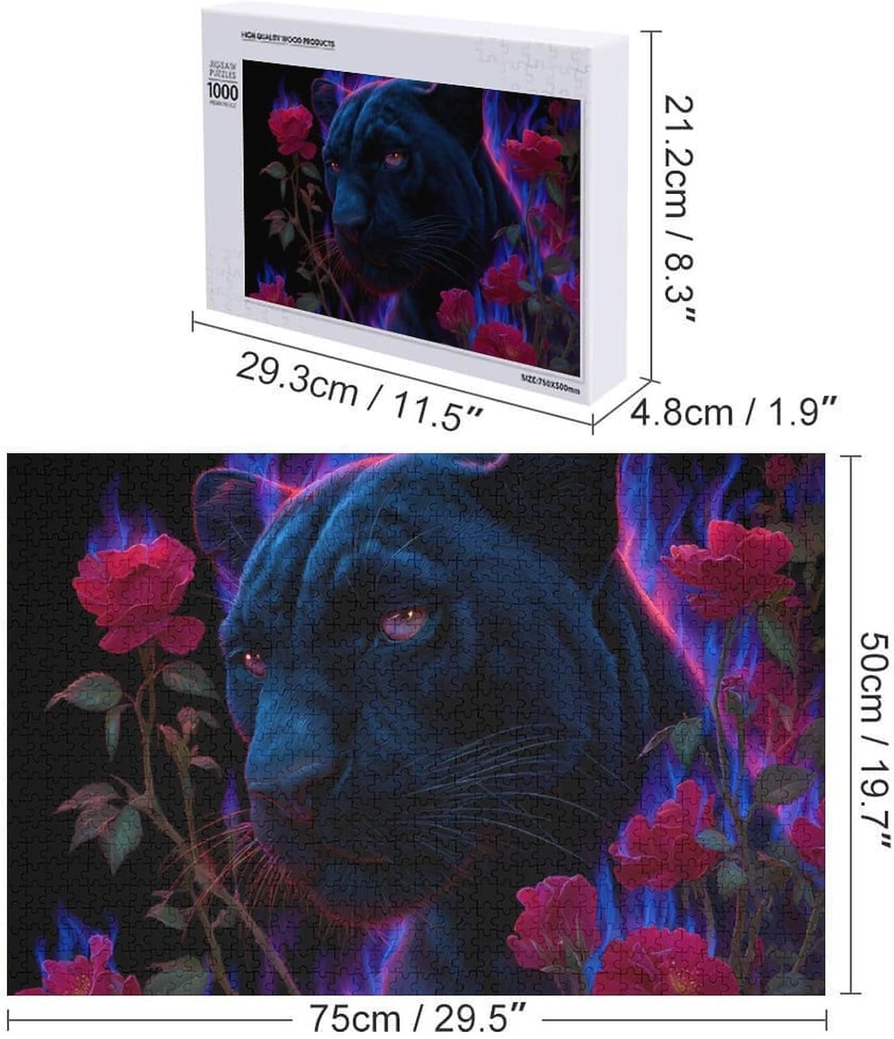 Leopard Rose Floral Cheetahes Fire Puzzles for Adults 1000 PCS Wooden Jigsaw Puzzle Wall Decor Christmas
