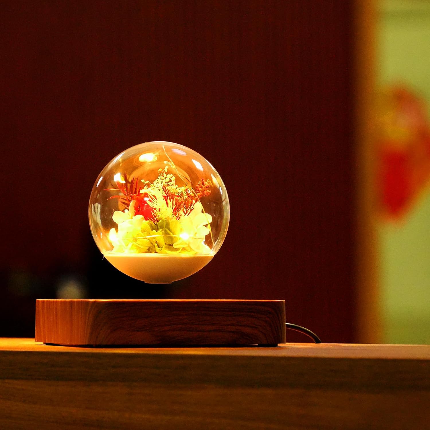 Magnetic Levitation Preserved Flower, Forever Real Eternal Roses, Floating Lamp Levitating LED Light Bulb, Gifts for Kids Lover Friends (Dark)