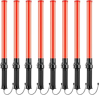 8 Pieces 21 Inch Signal Traffic Wand Safety Traffic Control Wand Lighted Baton Multi-function LED Traffic Baton with 2 Flashing Patterns, Wrist Strap Lanyard, Side Clip for Outdoor Camping Parking