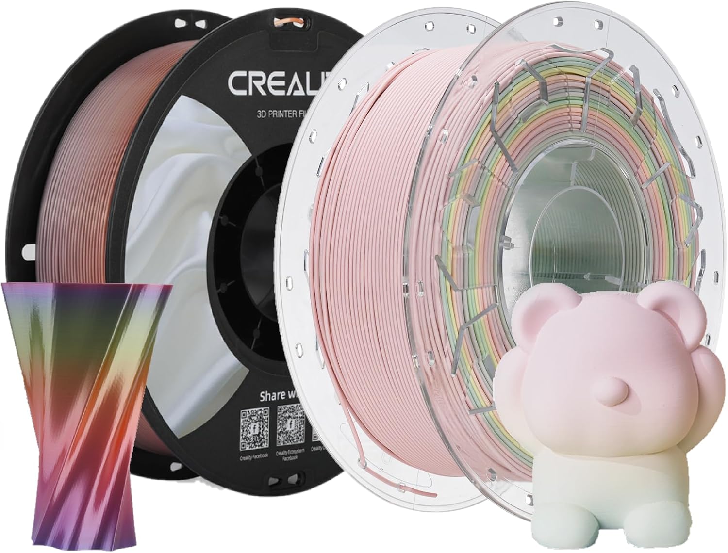 Creality 3D Printer Filament Bundle, Silk PLA Rainbow, PLA Matte Rainbow, 3D Printing Filament 1kg X 2 Spools