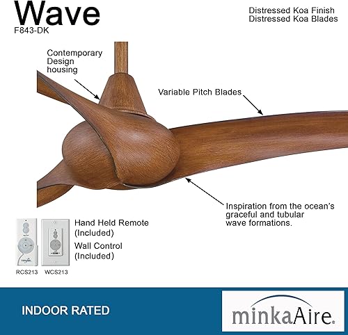 Miniatura 3 de MINKA-AIRE F843-DK, Wave, ventilador de techo de 52 pulgadas, koa envejecido con control remoto y paquete de control de pared