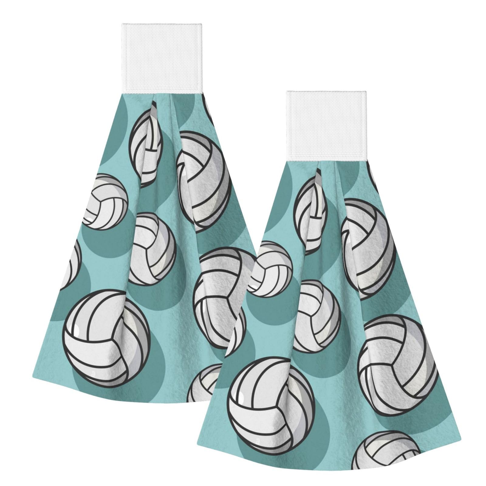 DOPKLNA Volleyball Sport Pattern Mint Green, 2 Pcs Hanging Coral Fiber Hand Towels for Bathroom, Absorbent Kitchen Towels