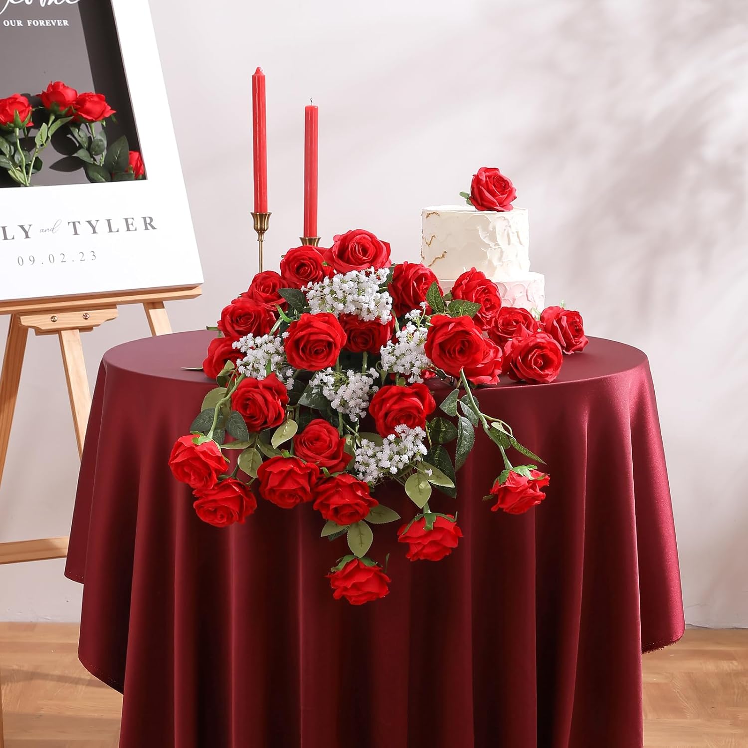 Tifuly 36 Pcs Roses Artificial Flowers in Bulk, Realistic Long Stem Fake Silk Roses for Party Home Wedding Centerpiece Office DIY Bouquets Decor(Red) - Image 3