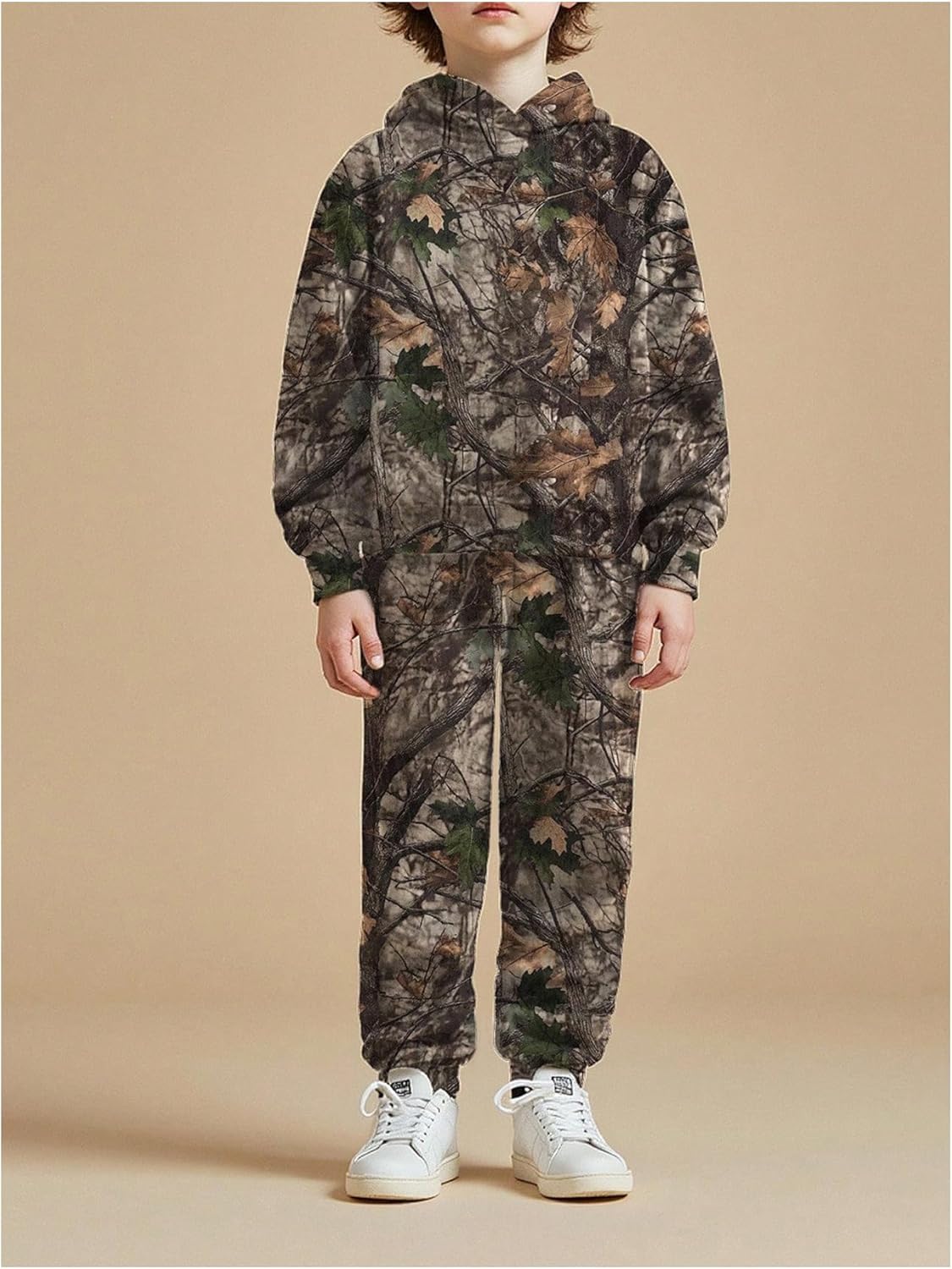 GORGLITTER Boy's Fall Outfit Set Camo Print Long Sleeve Hoodies Hooded Sweatshirt and Graphic Jogger Sweat Pants Sets