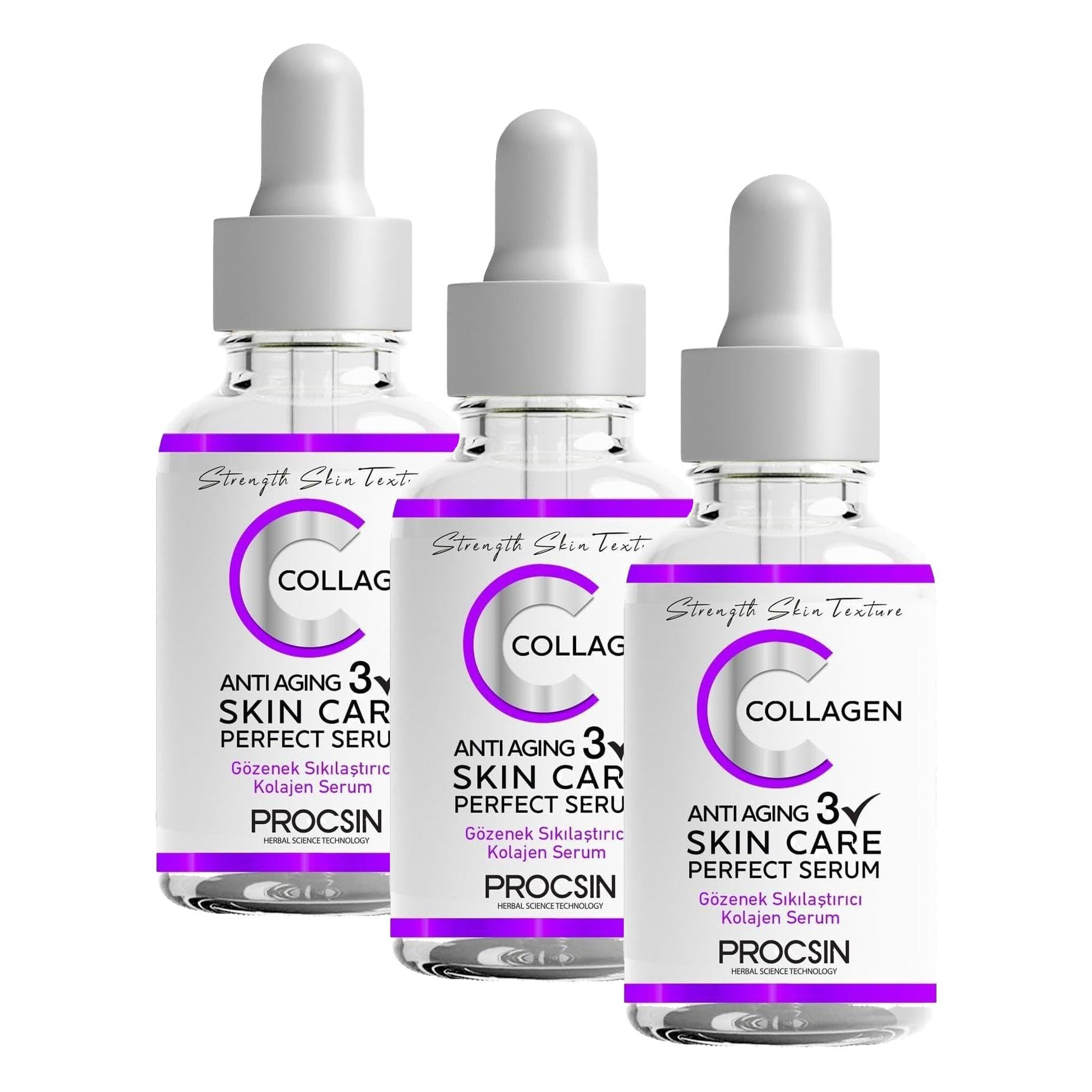 PROCSIN Anti-Aging Kolajen Serum, Kırışıklık Karşıtı & Gözenek Sıkılaştırıcı, Yaşlanma Karşıtı & Cilt Yenileyici, Günlük Bakım, 20 ML (3 paketi)