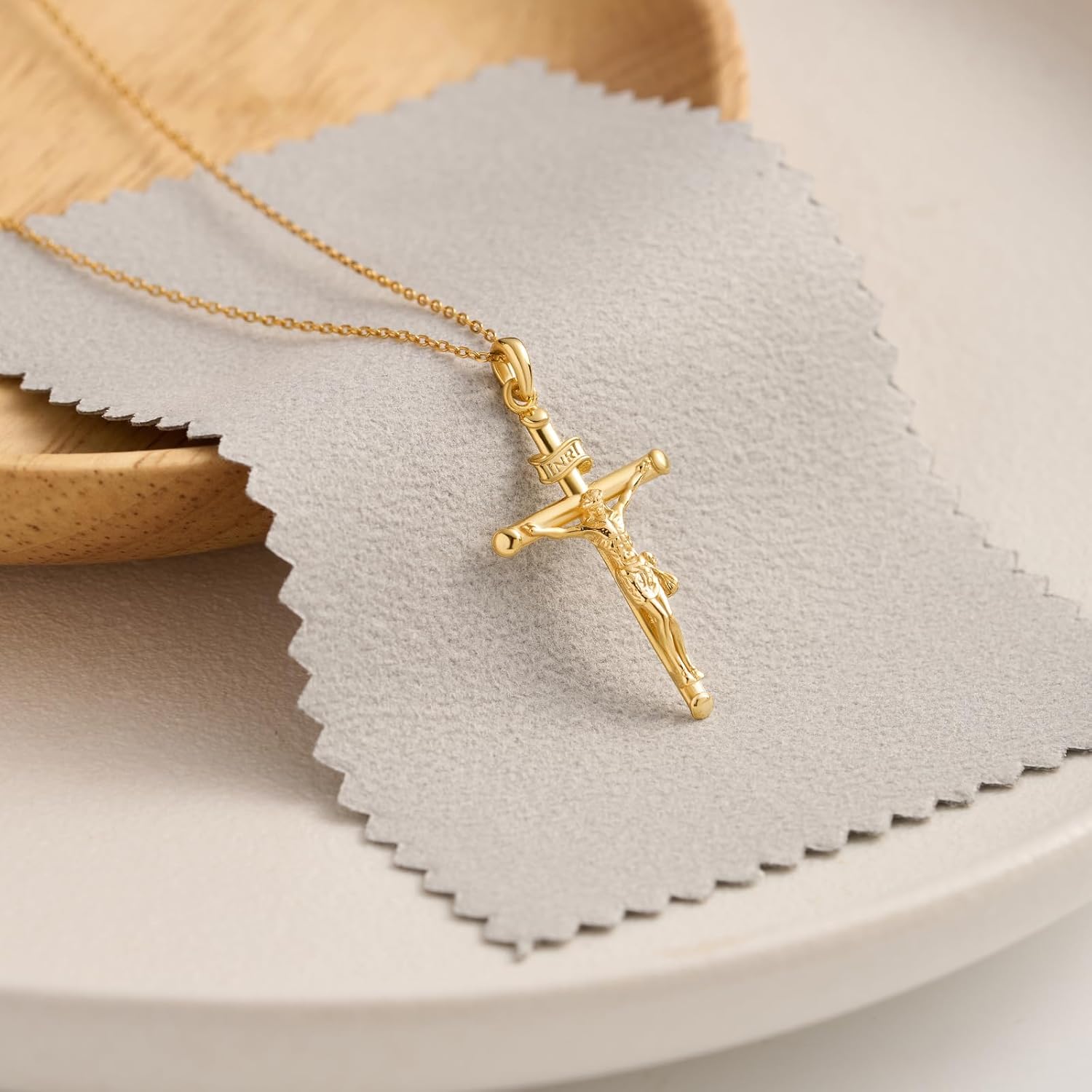 NORBU 925 Sterling Silver Crucifix Necklace for Women, 18K Gold Plated Womens Cross Pendant Necklaces with 18/20 inch Chain, Catholic Jesus Christian Jewelry Religious Gift for Her - Image 9