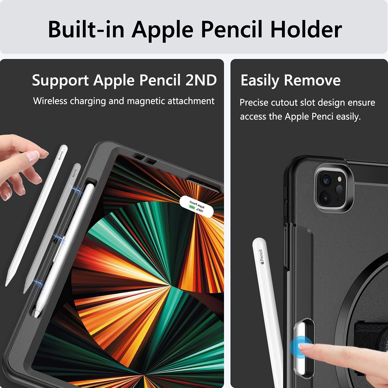Crаzу Clеаrаnсе Miesherk iPad Pro 12.9 Case 2021/2020: Military Grade Heavy Duty Shockproof Cover for iPad Pro 12.9 Inch 5th/4th Generation- Pencil Holder - Rotating Stand - Hand/Shoulder Strap - Black