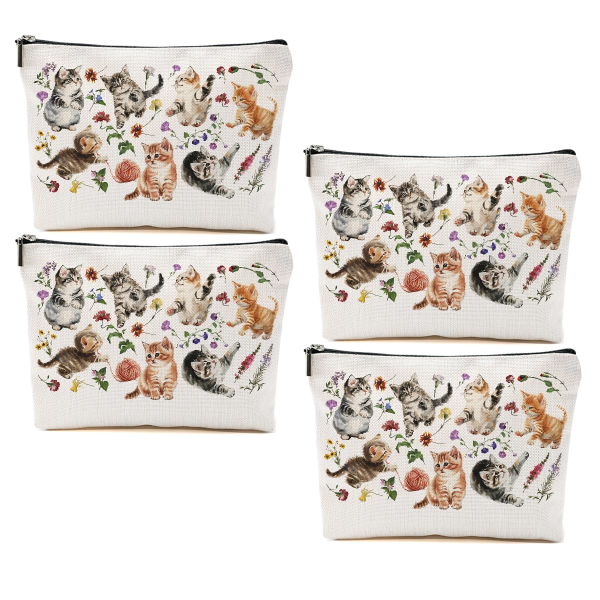 MQBMQB 4pcs Cute Cat Themed Gifts for Women Cosmetic Bags for Women, Cute Cat Gifts Makeup Bag, Christmas Birthday Gift for Cats Lovers, Girls, Cats