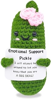 SIMXEHAY Emotional Pickle Plush: Hand-Knitted Crochet Doll with Uplifting Card - Funny Encouraging Gift for Friends