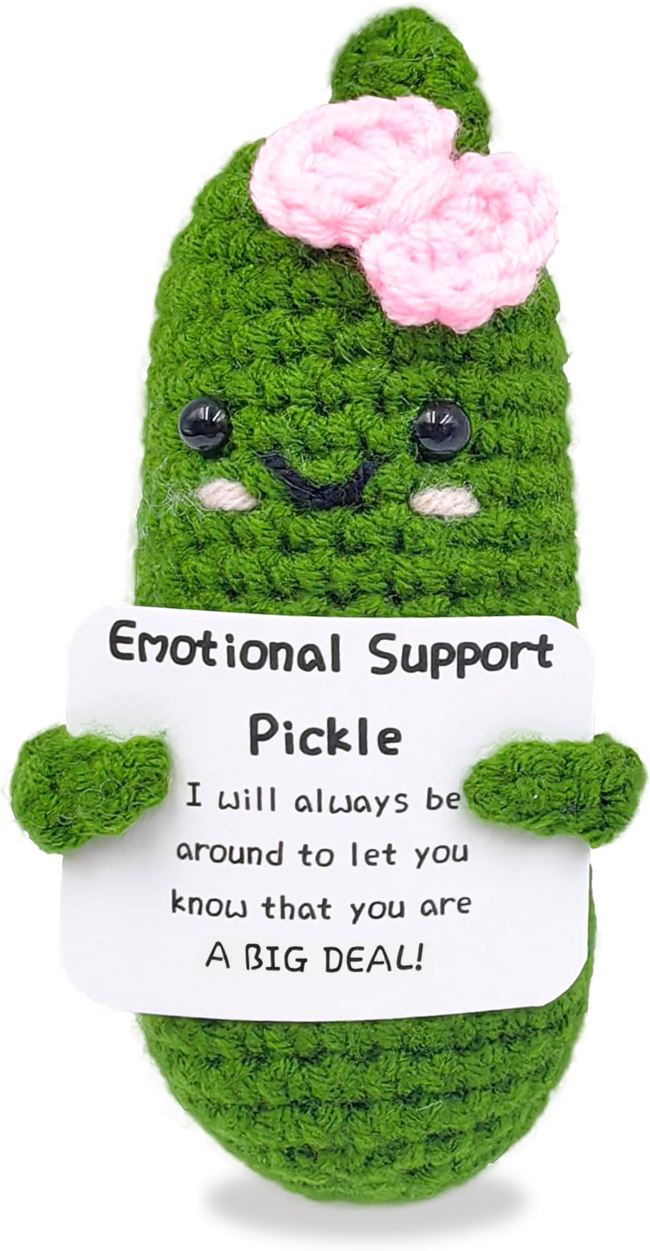 Emotional Encouraging Pickle,Funny Pickle with Support Card,Cute Knitted Crochet Dolls Soft Plush for Friend Gifts (Pickle)