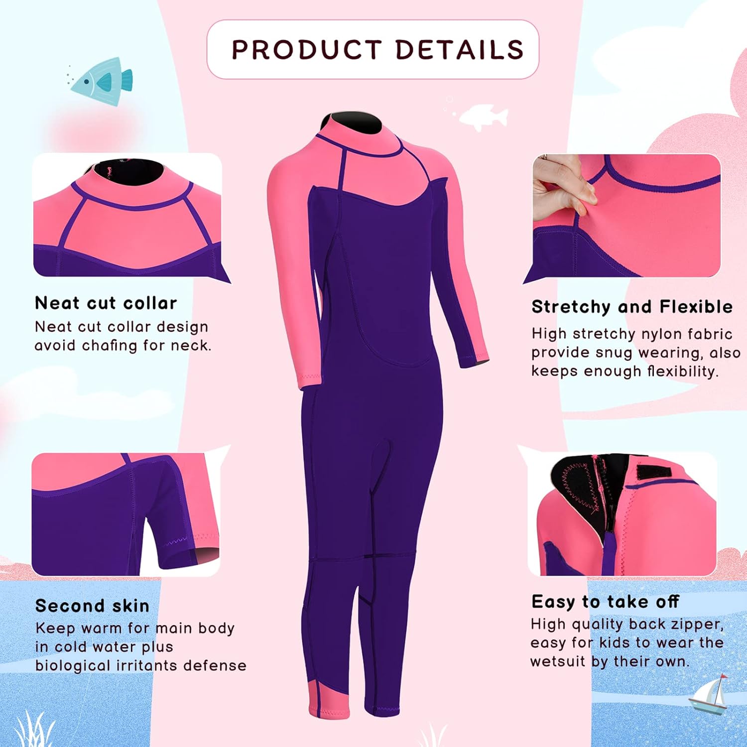 Kid Wetsuit Neoprene Boys Girls 3mm Full Wet Suit, 2mm Shorty Toddles Thermal Swimsuit, Children Back Zipper Cold Water Warmth for Swimming Kayaking Surfing Boating