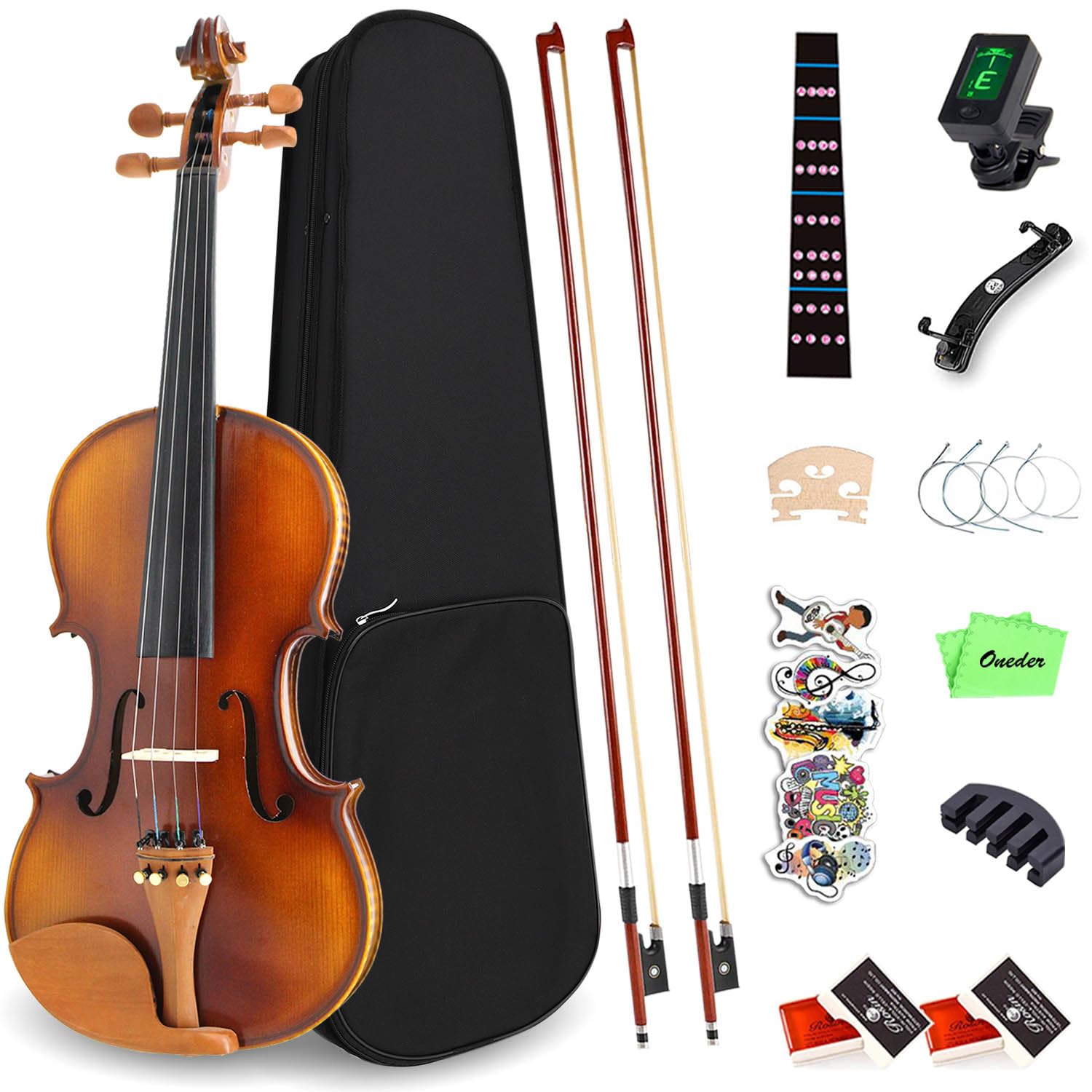 Premium Tiger-Pattern 4/4 Violin Set for Adults Beginners - Full Size Vintage Fiddle for Students with Hard Case, Bow, Shoulder Rest, Rosin, Tuner, Extra Bridge Strings