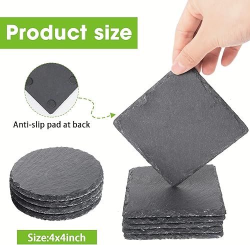 Miniatura 4 de 56 posavasos con soporte, posavasos de piedra de pizarra, color rojo y forma cuadrada