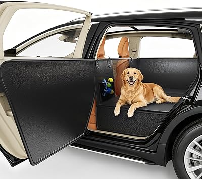 Dog Car Seat Cover for Back Seat,Waterproof PU Leather Hard Bottom Car Seat Cover for Dogs,Non-slip Backseat Dog Cover with Upgraded Door Protection Flap 5225in,Dog Hammock for Car SUV Small Trucks
