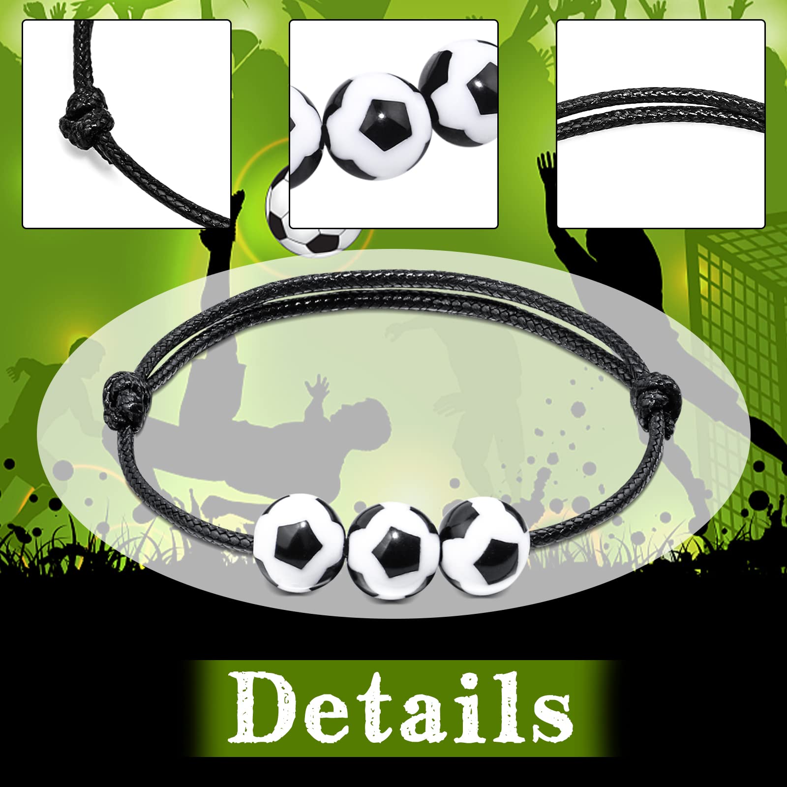 HLenyoy 20Pieces Football Charm Bracelets Friendship Bracelets for Kids Boys Men Adjustable Inspirational Bracelets Football Party Favors Gift Bag Fillers - Image 2