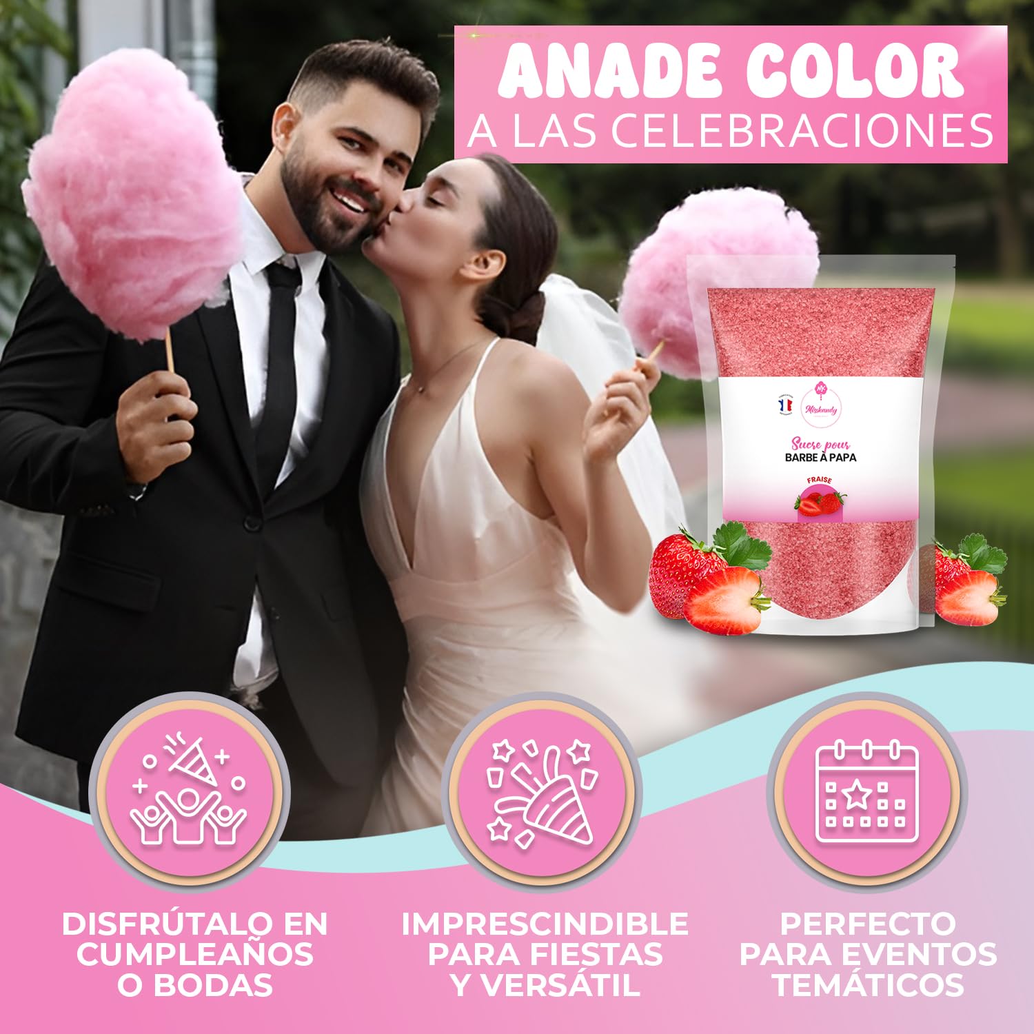 Misskandy Azúcar para Algodón de Azúcar Fresa 500GR Sabores Naturales