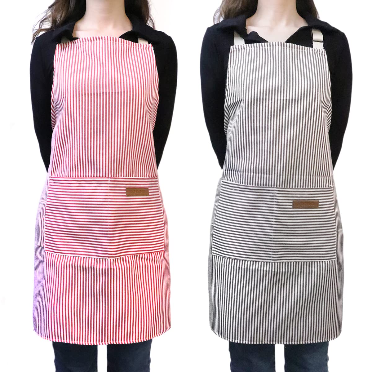 Apron, Adjustable Neck Strap, 2pcs Cooking Aprons with Two Pockets, Soft, Lightweight and Easy to Clean, Unisex