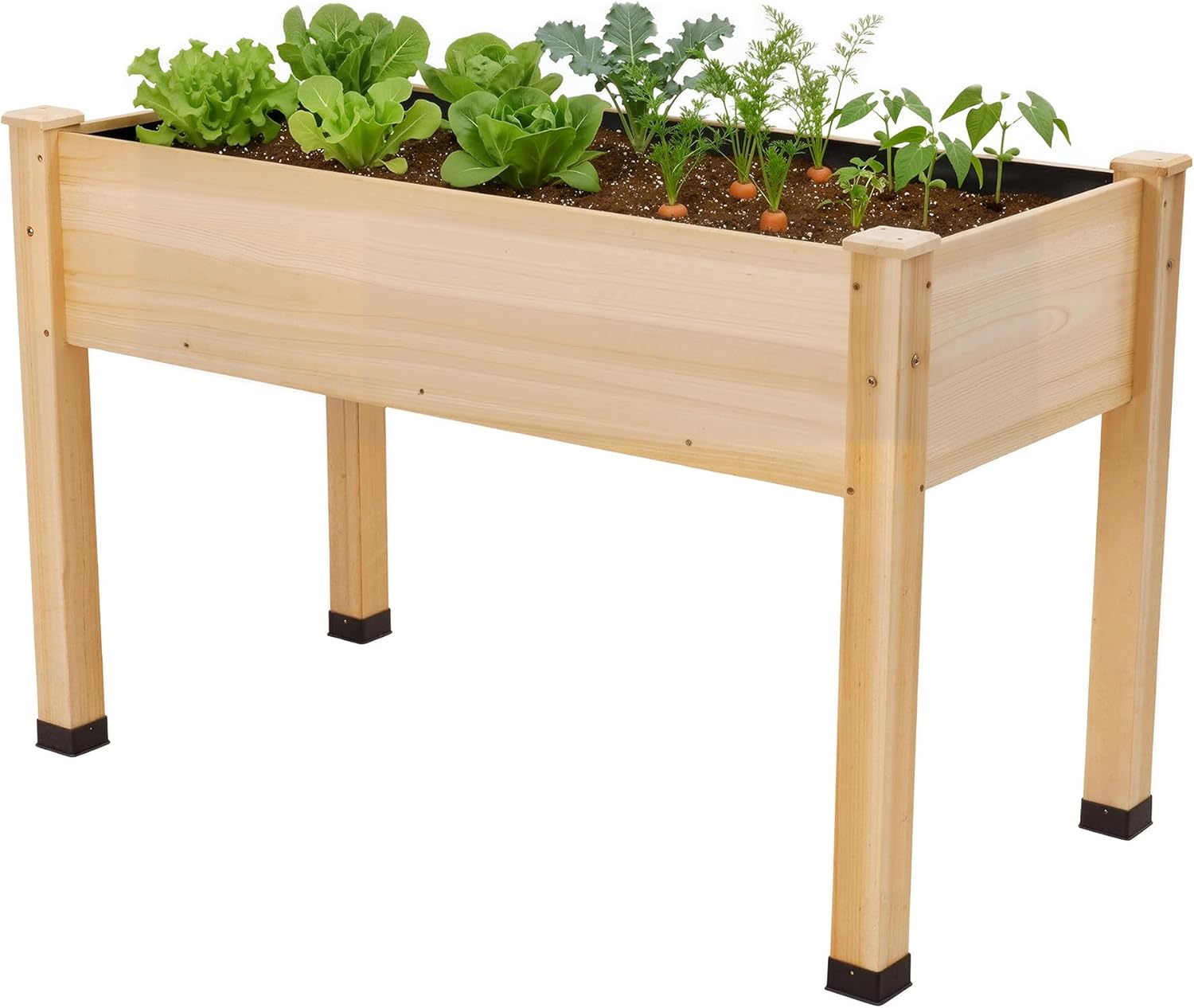 SPECRAFT 48 x 24 x 30 Inches Raised Garden Bed with Legs, 5 Cu Ft Wooden Planter Box with Drainage Holes & Liner, Outdoor Raised Garden Beds for Patio Backyard Gardening, Natural Wood Color
