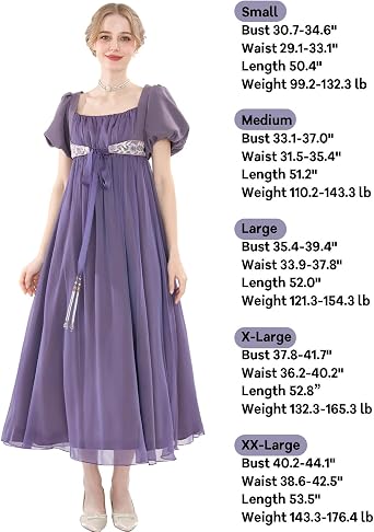 Regency Dresses for Women Short Puff Sleeve Empire Waist Dress 1800s Victorian Dress Ball Gown with Satin Sash