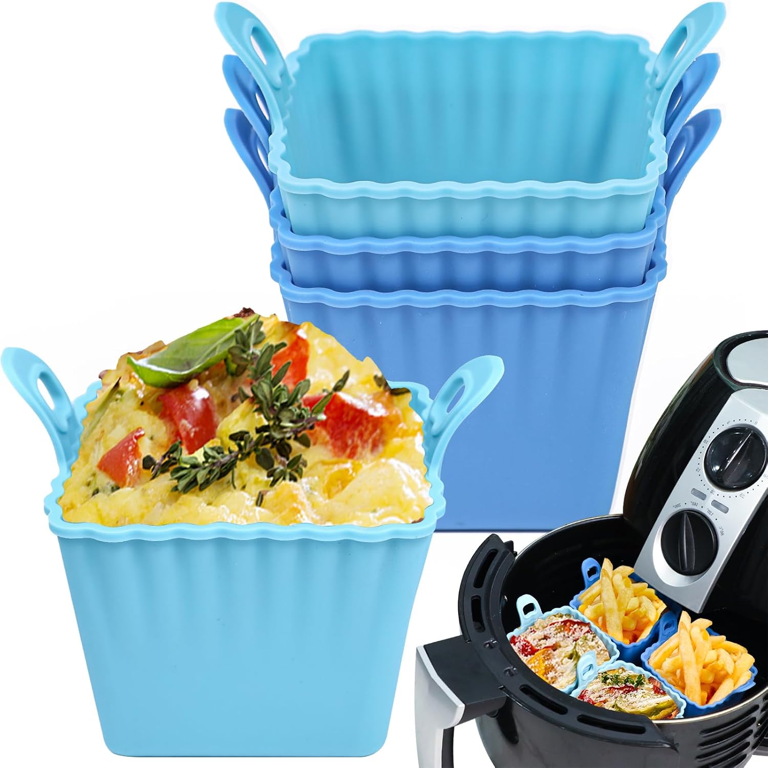 Koluti Reusable Silicone Baking Cups Set of 12, Nonstick Muffin Cupcakes Mold with Double Handle, BPA Free, Mini Round Air Fryer Cupcake Liners, Black