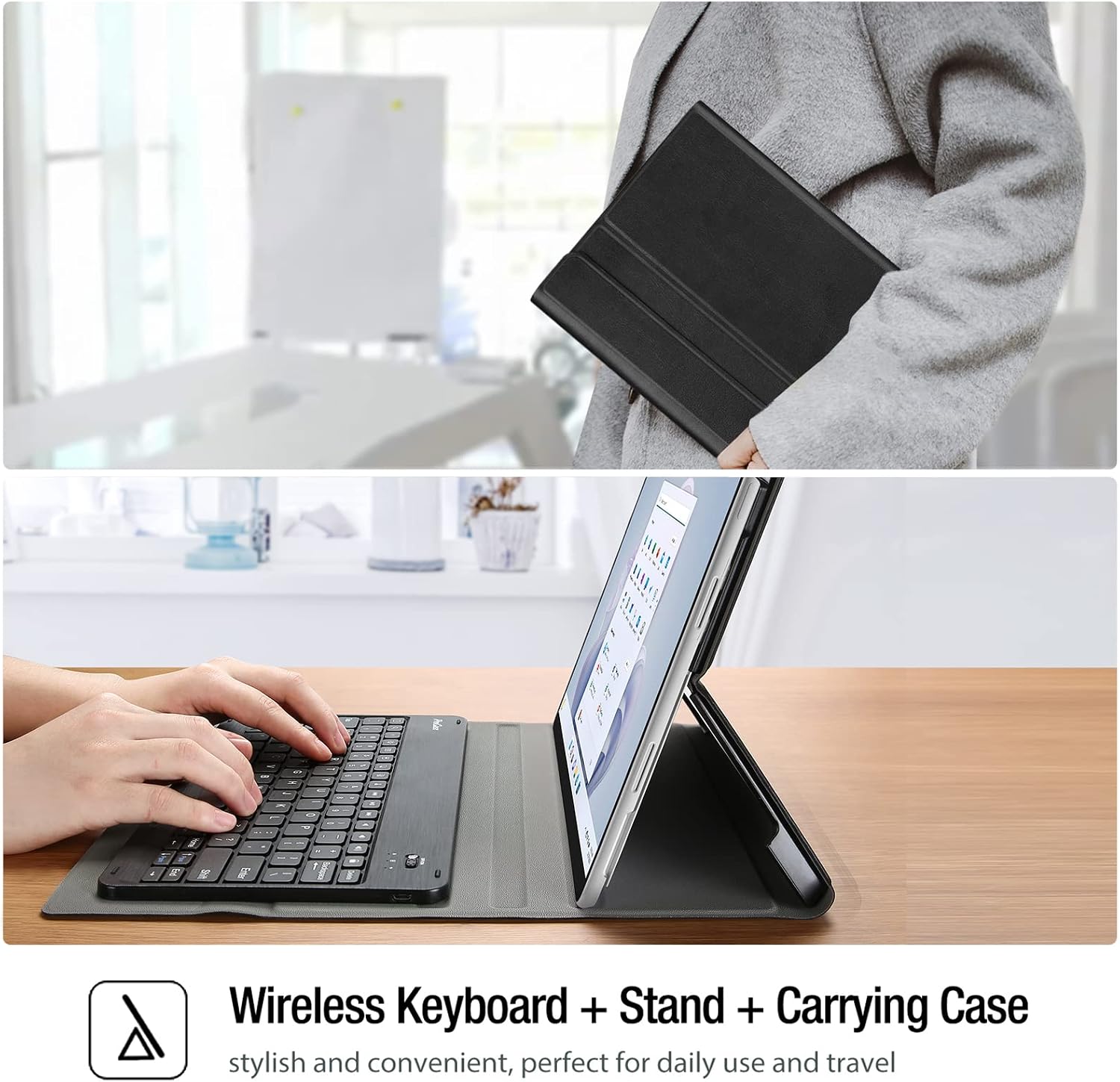 ProCase Keyboard Case for Surface Pro 9 (2022) / Pro 8 (2021) 13" Tablet, Slim Light Smart Cover with Magnetically Detachable Wireless Keyboard -Black