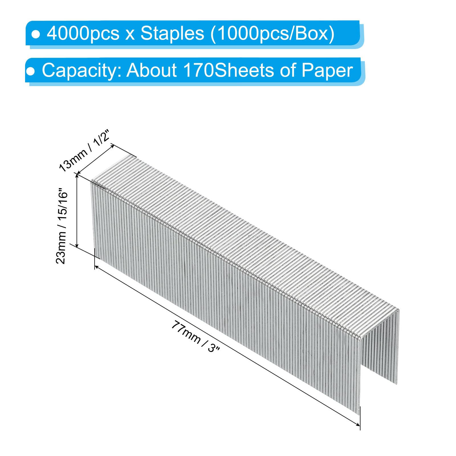 PATIKIL 23/23 graffette per cucitrice, 4 scatole da 4000 pezzi, lunghezza gamba 15/16", punti a scalpello piatti standard, senza inceppamento, per forniture per la casa e la scrivania, argento