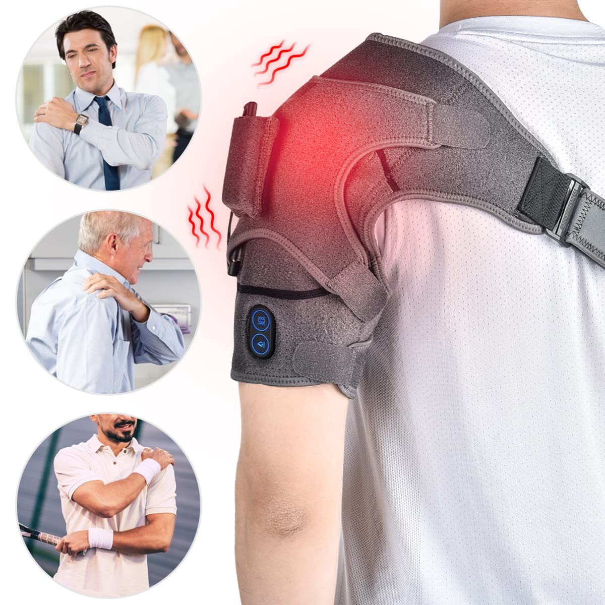 Tutore per Spalle Regolabile, Massaggio Fascia Spalla Riscaldante, Supporto per Spalla con 3 Tipi di Temperatura e Vibrazione, Cuffia Dei Rotatori per Terapia Del Calore, Alleviare Il Dolore Ai Muscol