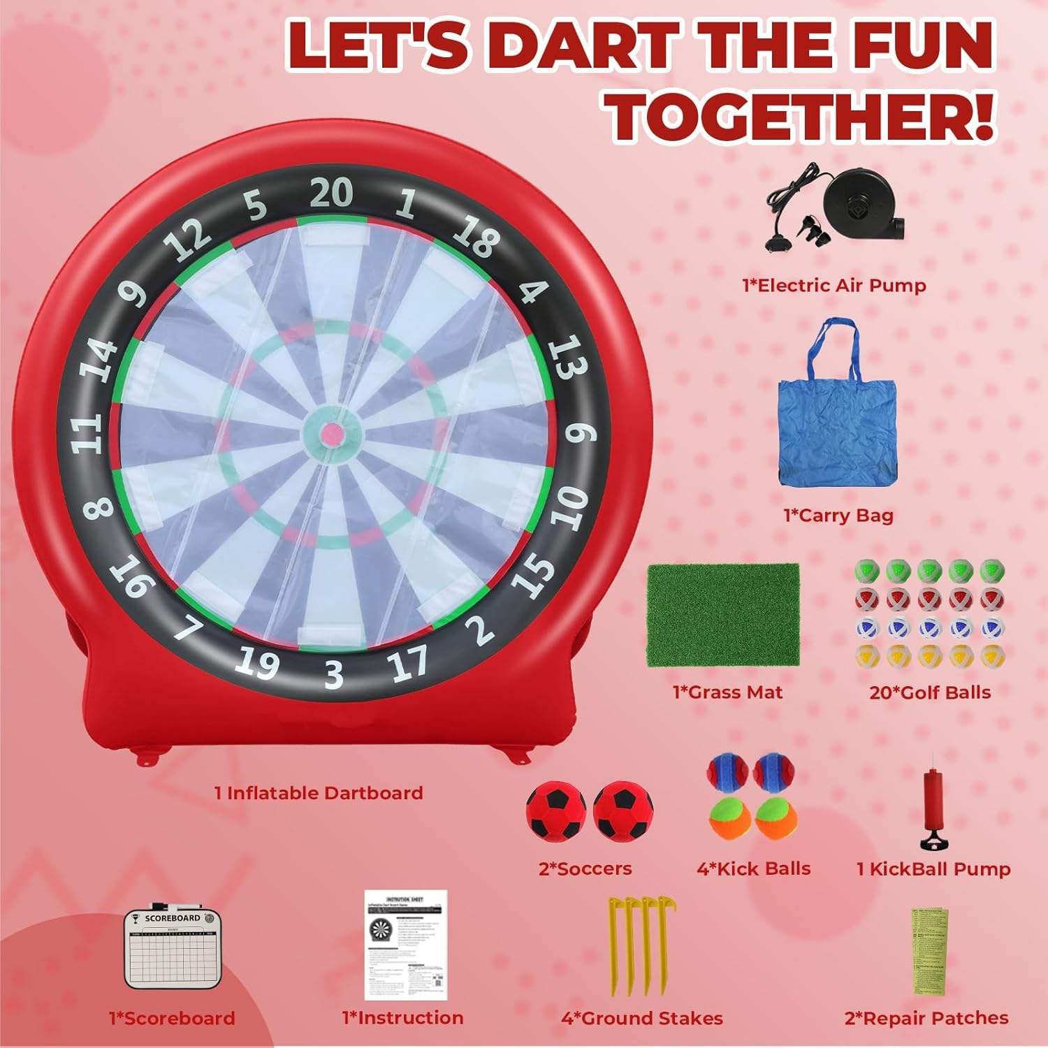 Ballon Gonflable Football Dart Board, Planche de fléchettes géante Gonflable de Golf, Jeu de Lancer des avec Pompe, Jeu de tir Dart Board géant