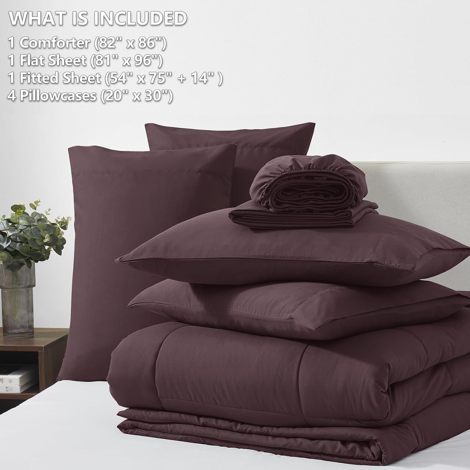 CozyLux Full Size Comforter Set Cocoa Powder, 7 Pieces Bed in a Bag, Brown Comforter Full Size, All Season Bedding Sets with Stitch Quilted Comforter, Flat Sheet, Fitted Sheet, Pillowcases thumbnail