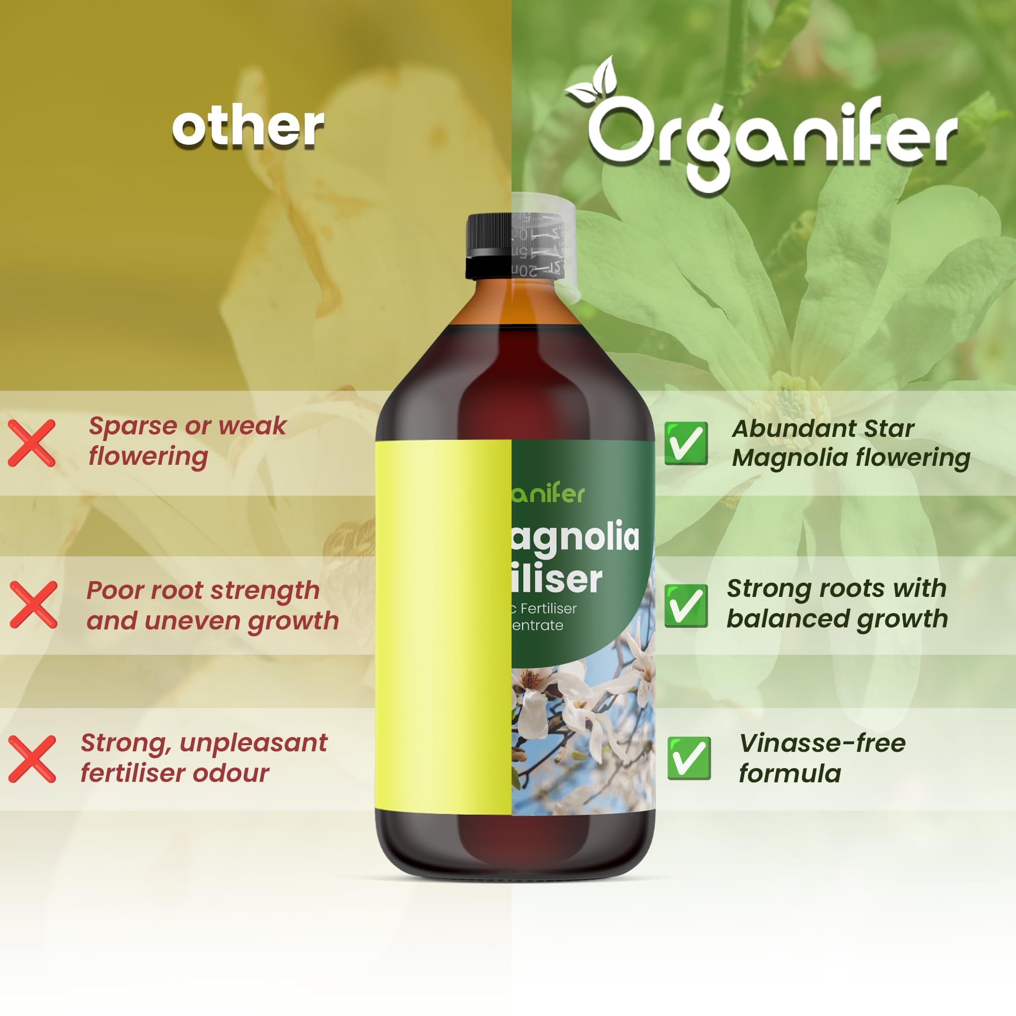 Fertilizzante Liquido Per Magnolia Stellata 3L – Concime Organico Per Fioritura Elegante E Fogliame Sano – Rafforza Radici E Crescita Sana – Organifer
