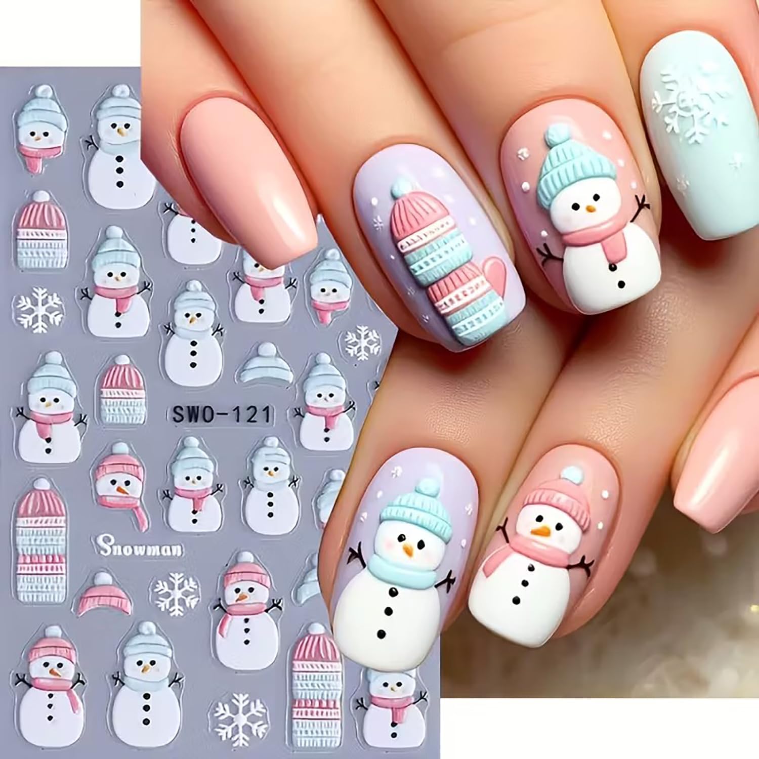 Christmas Nail Art Stickers Decals Snowman Nail Design Stickers 3D Self Adhesive Cute Nail Decals Christmas Tree Snowflake Nail Accessories Winter Christmas Nails Supplies for Women, 4 Sheets