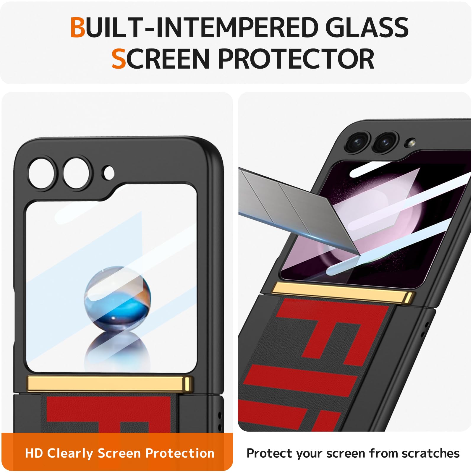 NINKI Compatible Samsung Galaxy Z Flip 6 Case with Hand Strap & Stand,Shockproof PC+PU Leather Slim Cover Screen Protector Case for Samsung Z Flip 6 Case with Stand,Galaxy Z Flip 6 Case Strap Black