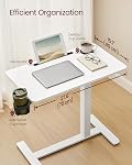 VASAGLE Petit bureau debout avec roues, mobile en hauteur réglable Stand Up, 70 x 40 cm Table, 2 Supports de tasse, Fente de téléphone et de tablette, Blanc nuage ULSD600W01