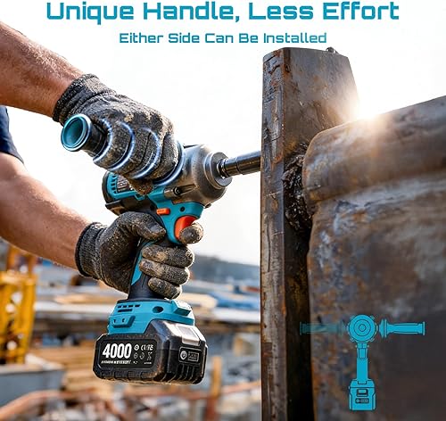 Miniatura 3 de Seesii Llave de impacto inalámbrica mejorada de 885 pies-libras (1200 N·m): pistola de impacto de 1/2 "con mango lateral desmontable, destornillador