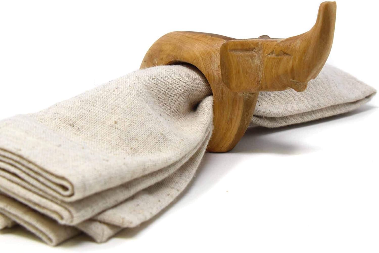 Global Crafts - Mahogany Wood Animal Napkin Rings Set of Six - Handmade Wooden Napkin Rings