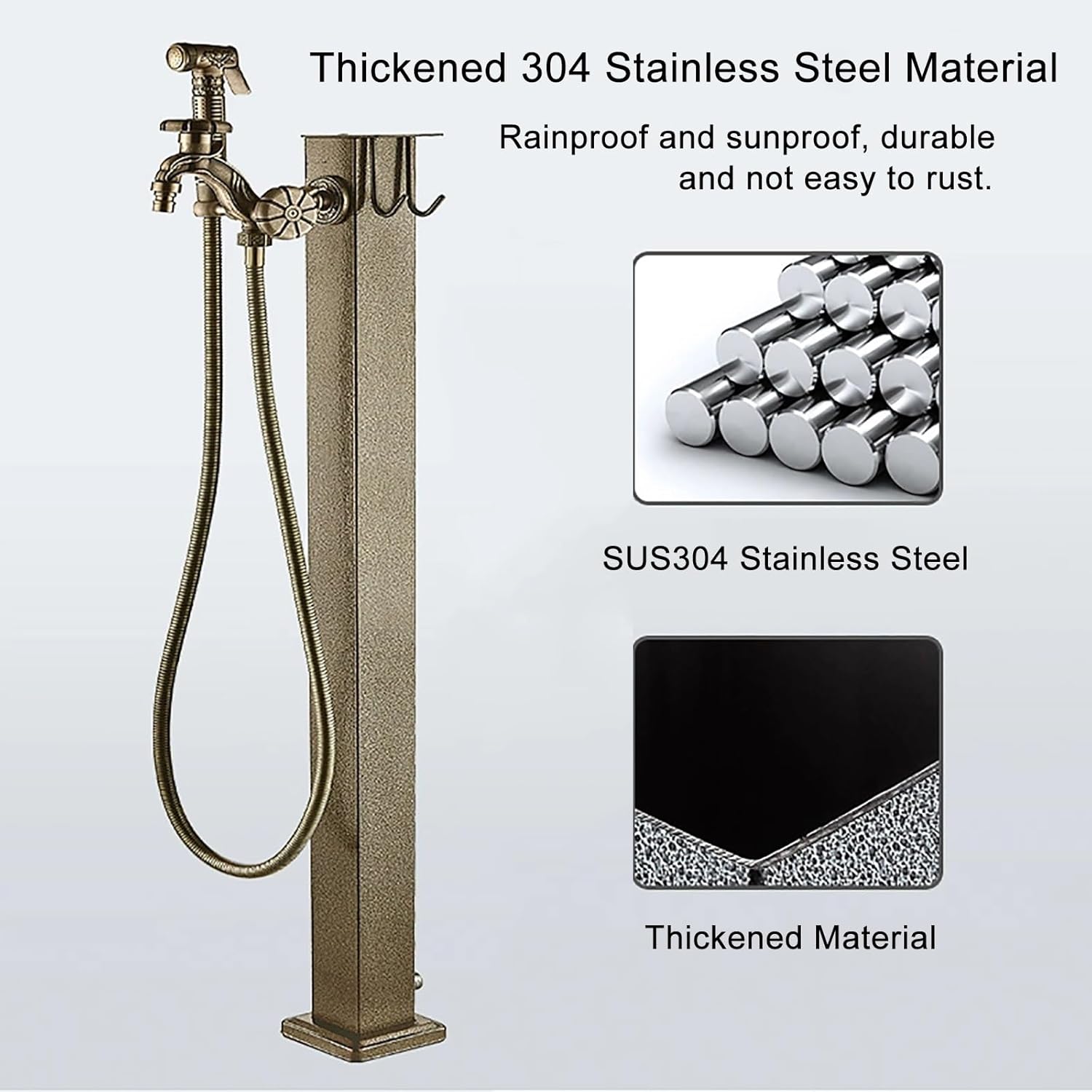 Freestanding Garden Water Column with Hose Bracket - Retro Outdoor Faucet, Anti-Freeze Hydrant for Garden Irrigation & Car Wash, 32in Tall Water Pipe (80cm)