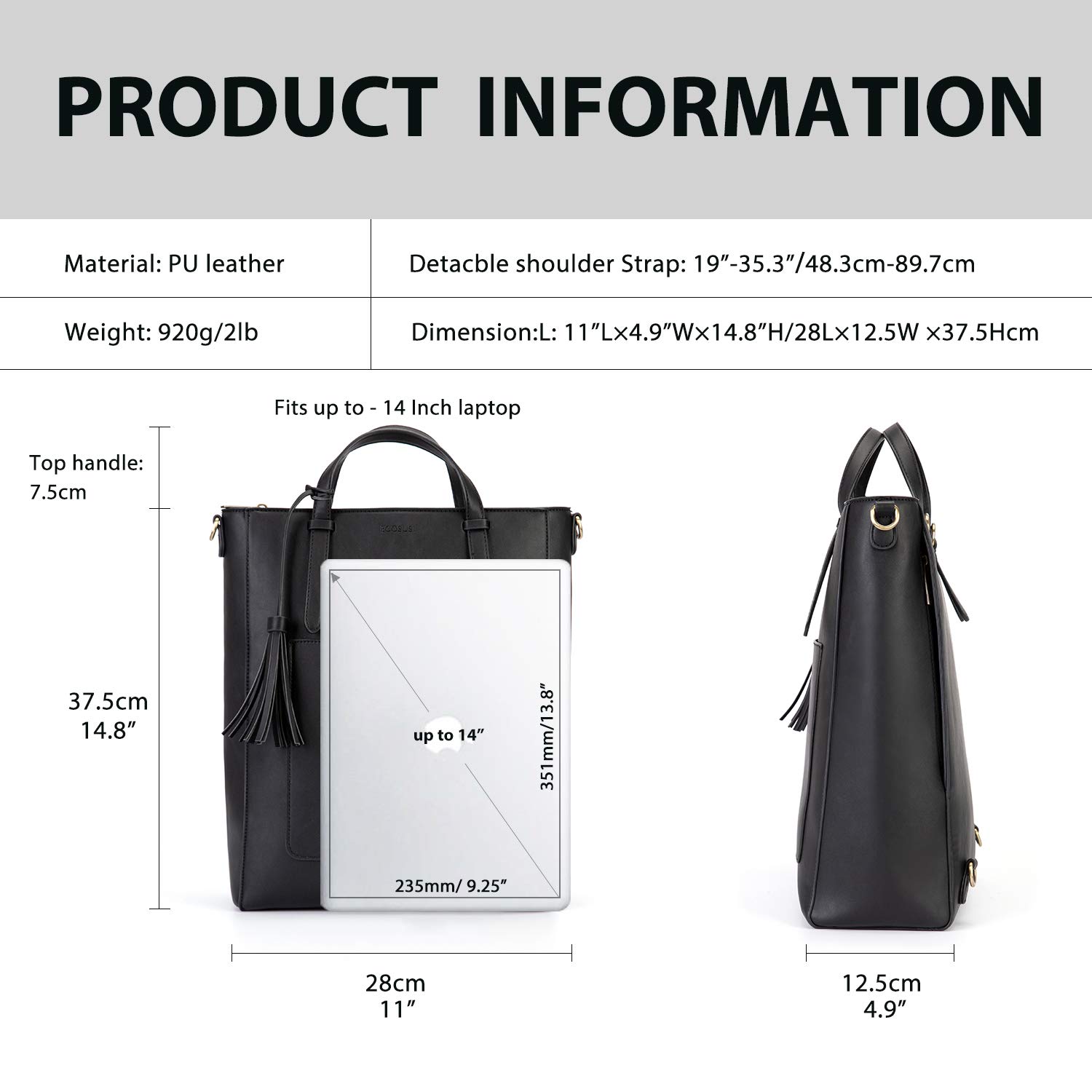 ECOSUSI Borse Tote Donna per pc 14 pollici zaino donna multifunzione pelle 3 in 1 borse multiuso casual universitá
