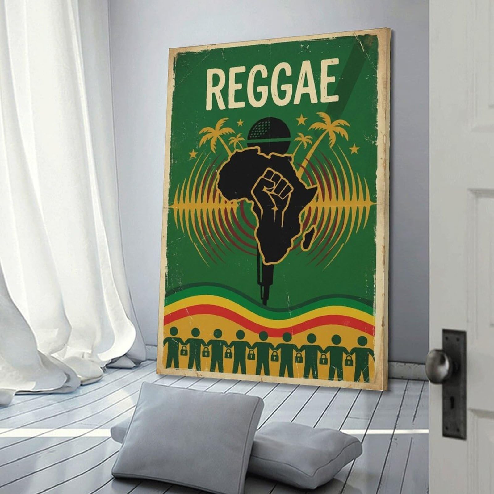 XKUGA Poster con stampa moderna su tela con mappa dell'Africa e radici del pugno, reggae, decorazione artistica da parete ideale per famiglia, grotta degli uomini, sala giochi, camera da letto di
